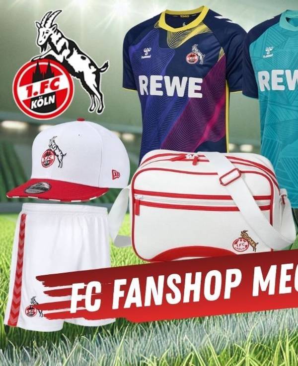 FC Trikots, Fan-Shirts, Accessoires, FC Trikots der Saison 2024/25 vor einem Fußballplatz Hintergrund.