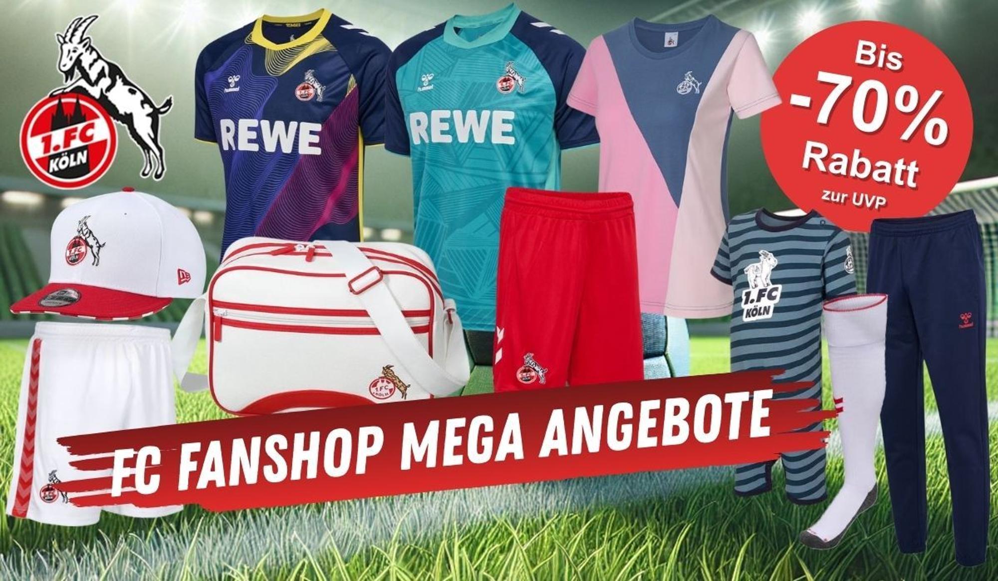 FC Trikots, Fan-Shirts, Accessoires, FC Trikots der Saison 2024/25 vor einem Fußballplatz Hintergrund.