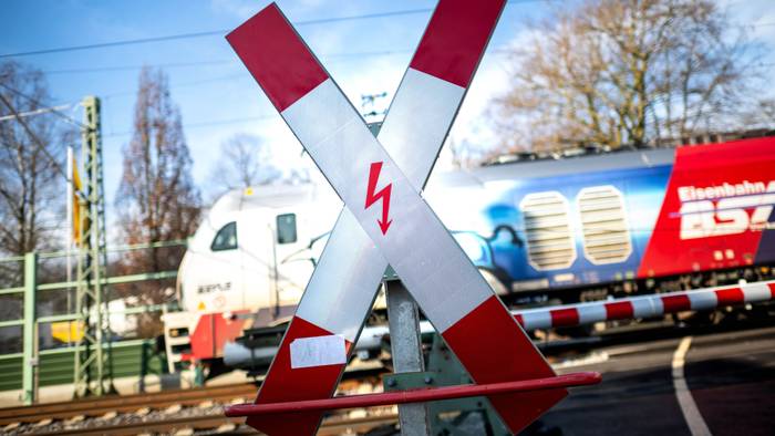 Ein Zug fährt über einen Bahnübergang (Symbolfoto).