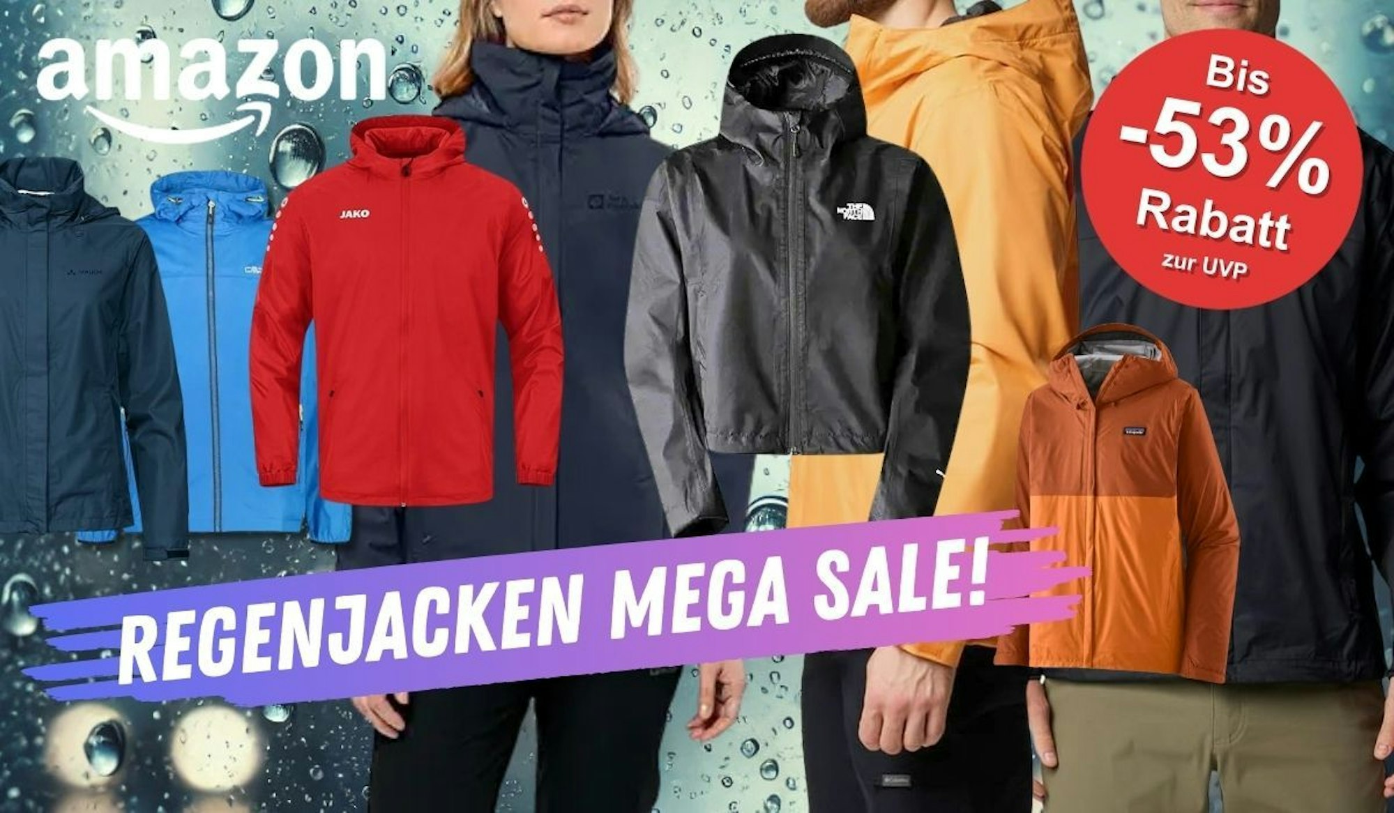 Regenjacken von Marken wie Jako, The North Face, Columbia, Adidas uns viele mehr.