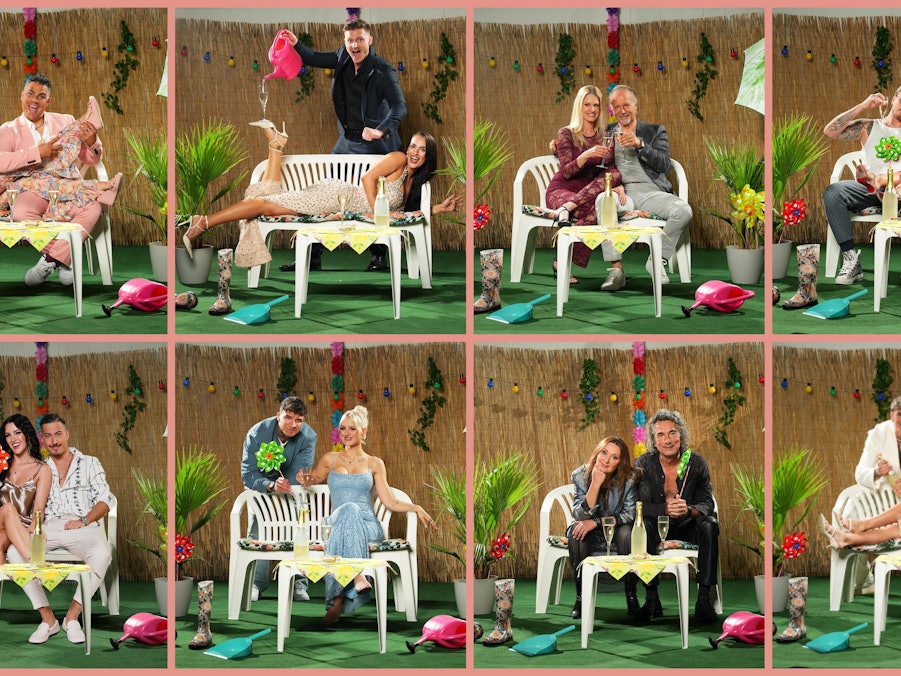 Die teilnehmenden Paare des RTL-„Sommerhaus der Stars“ in einer Foto-Zusammenstellung.