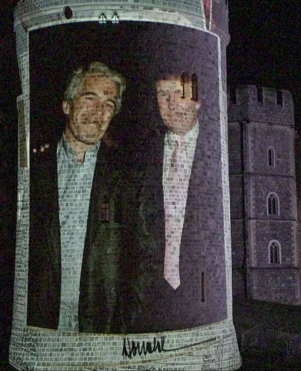 Demonstranten haben auf einen Turm von Schloss Windsor ein Foto von US-Präsident Trump mit dem verurteilten Sexualstraftäter Jeffrey Epstein projiziert.
