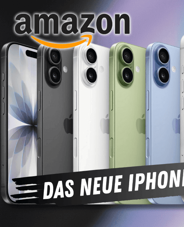 Mehrere iPhone 17 Modelle in verschiedenen Farben (Schwarz, Weiß, Grün, Blau, Silber, Orange und Dunkelblau) nebeneinander vor einem bunten Hintergrund.