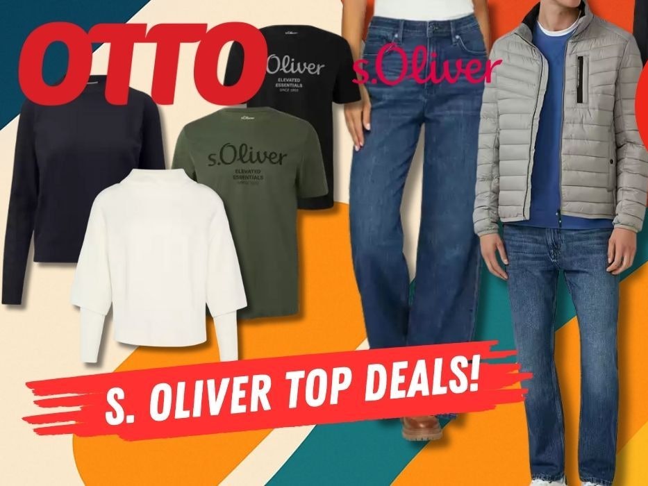 s.Oliver Mode von Männer nund Frauen getragen vor einem bunten Hintergrund.