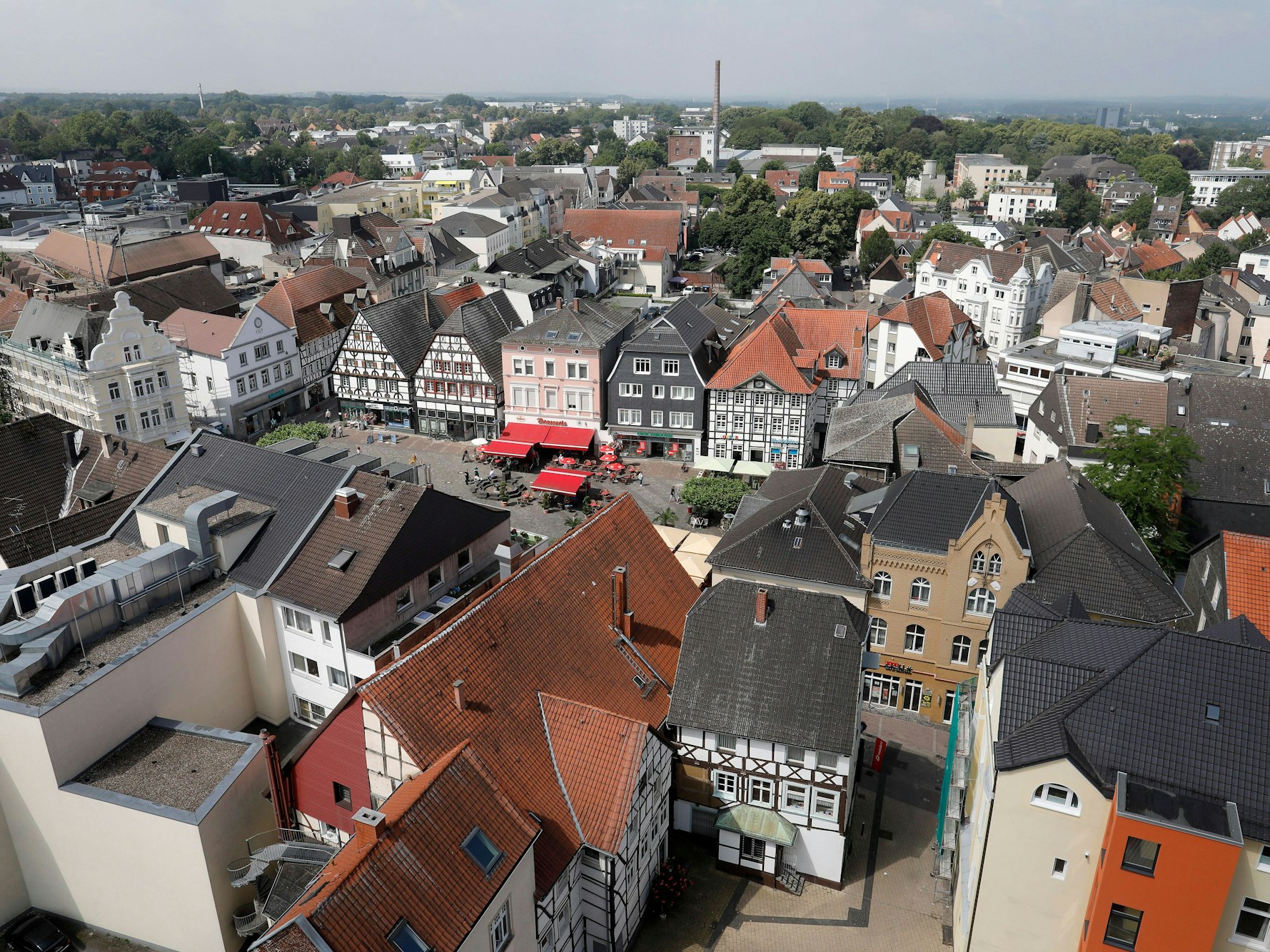 22.06.2020 Unna Blick von oben auf dei City , Innenstadt mit Fussgängerzone , *** 22 06 2020 Unna View from above to the city, city center with pedestrian zone ,