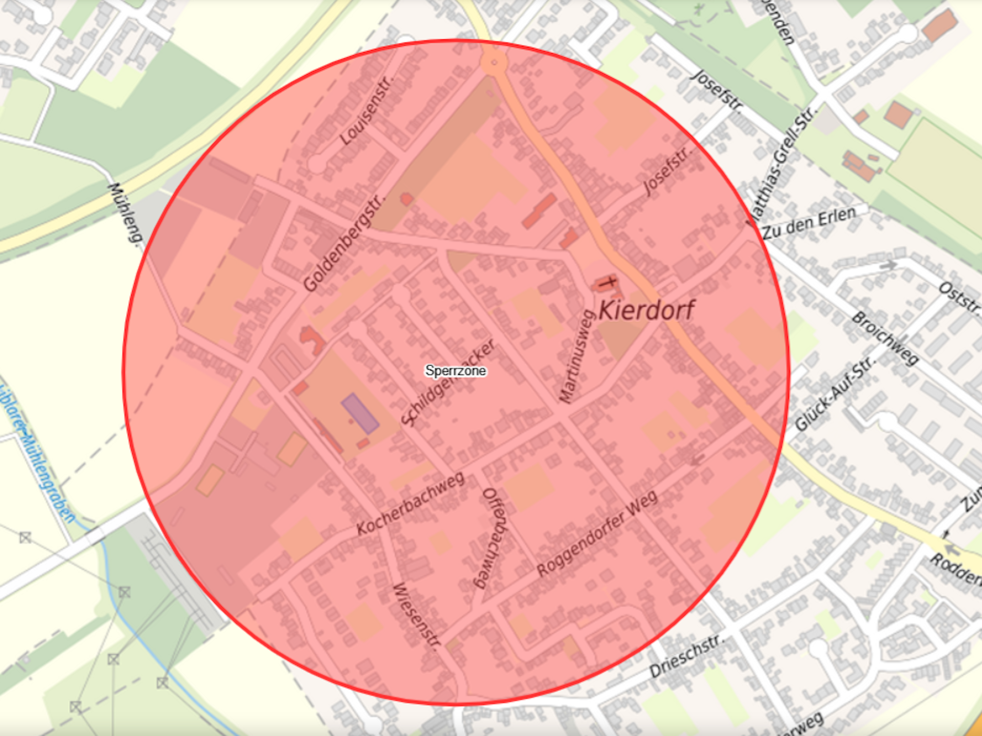 Der Evakuierungsradius rund um den Fundort