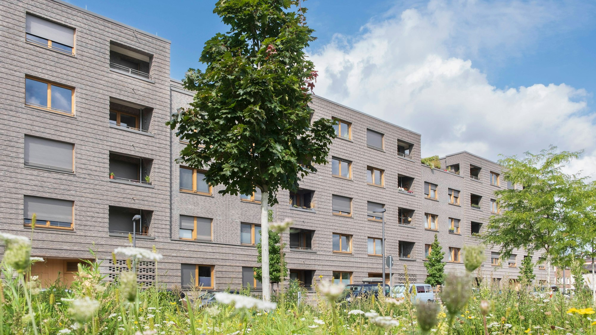 Blick auf die neu gebauten Wohnungen im Clouth-Quartier in Köln-Nippes.