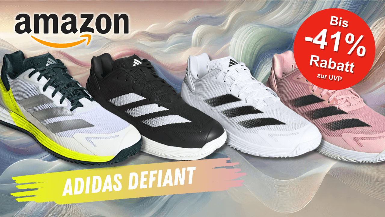 Adidas Defiant Speed 2 Sneaker in 4 verschiedenen Farben vor einem bunten Hintergrund.