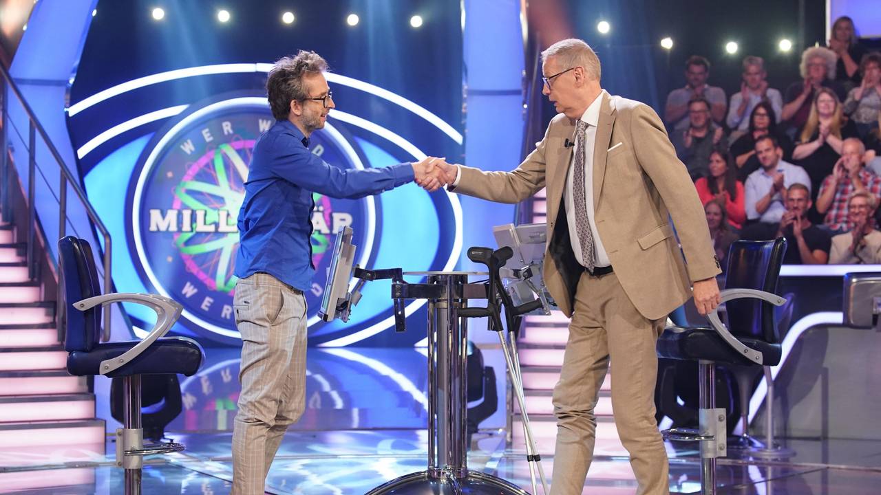 Mark Thomsen (l.) und Günther Jauch bei „Wer wird Millionär“.