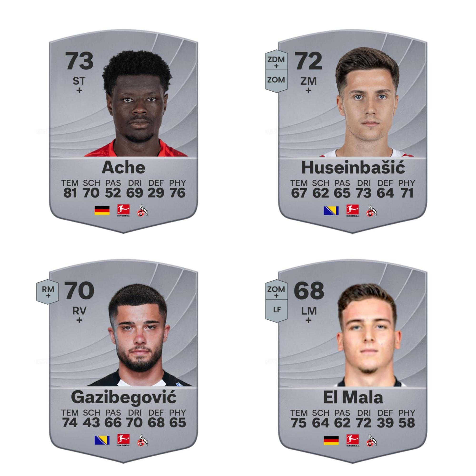 Die offiziellen EA FC 26 Karten von den FC-Profis Ragnar Ache, Denis Huseinbasic, Jusuf Gazibegovic und Said El Mala in einer Übersicht.
