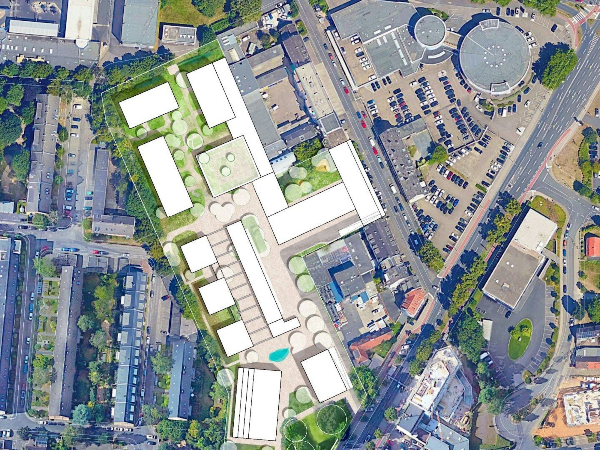 Visualisierung des neuen Stadtquartiers „Veedl“.