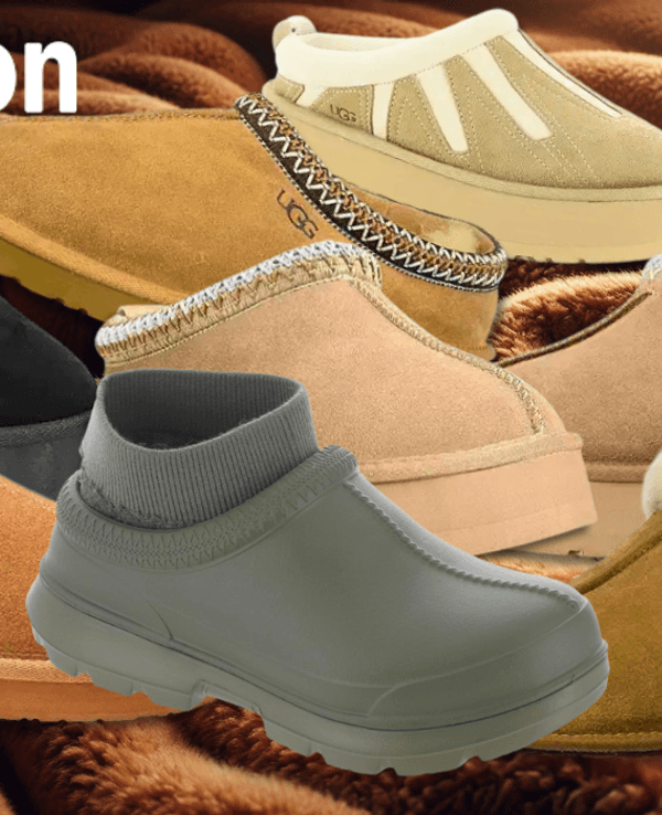UGG Boots in verschiedenen Farben und Modellen vor einem Hintergrund weichen Plüsch Hintergrund.