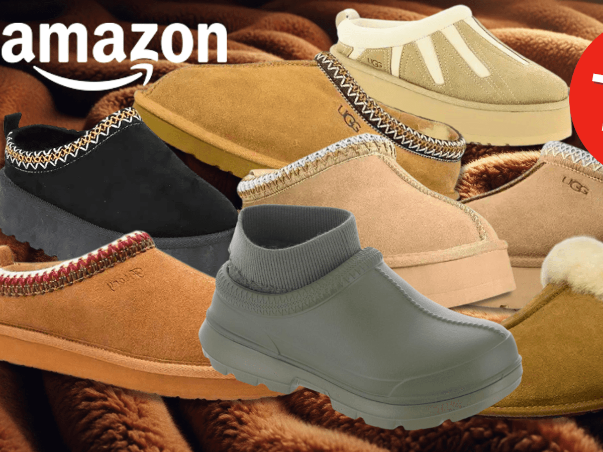 UGG Boots in verschiedenen Farben und Modellen vor einem Hintergrund weichen Plüsch Hintergrund.