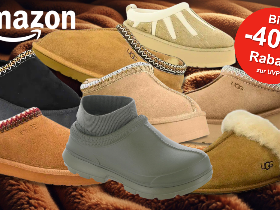 UGG Boots in verschiedenen Farben und Modellen vor einem Hintergrund weichen Plüsch Hintergrund.