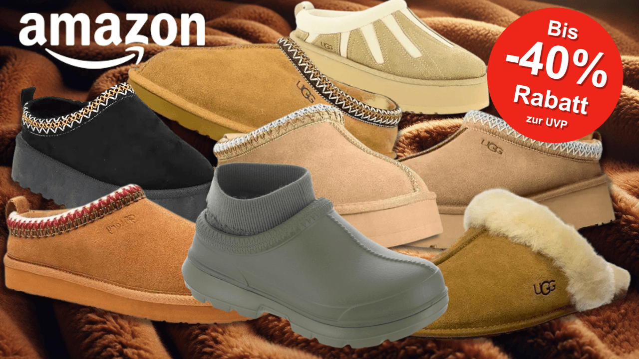 UGG Boots in verschiedenen Farben und Modellen vor einem Hintergrund weichen Plüsch Hintergrund.