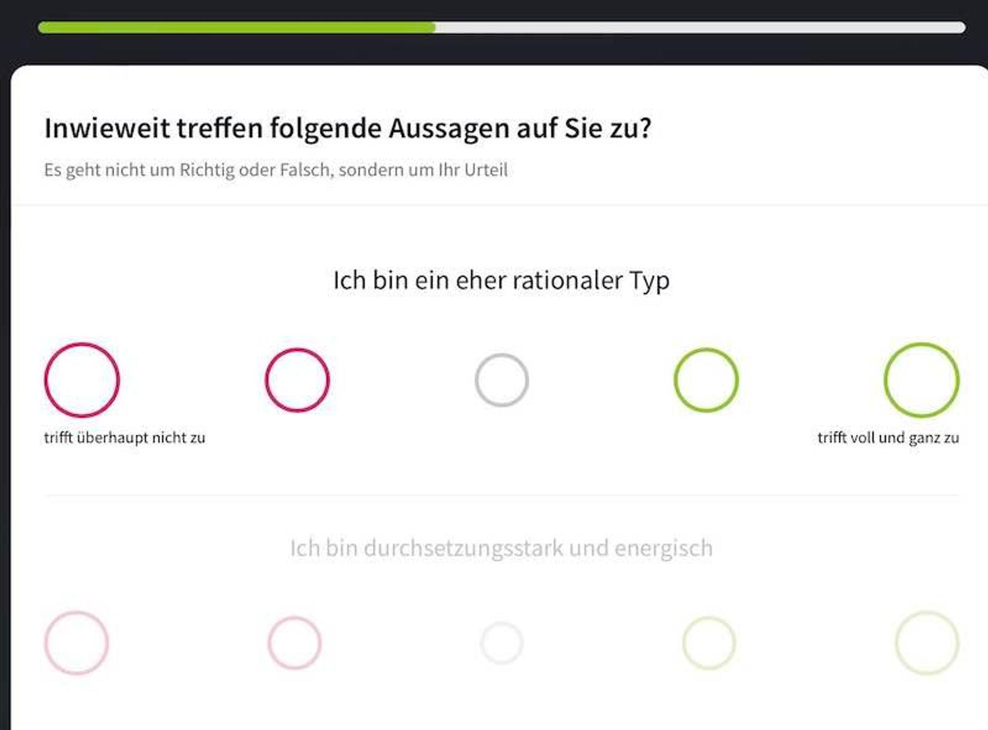 Screenshot vom Persönlichkeitstest bei Lemonswan.