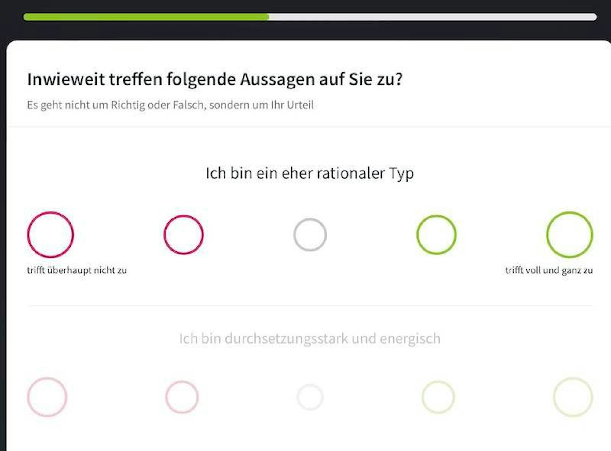 Screenshot vom Persönlichkeitstest bei Lemonswan.