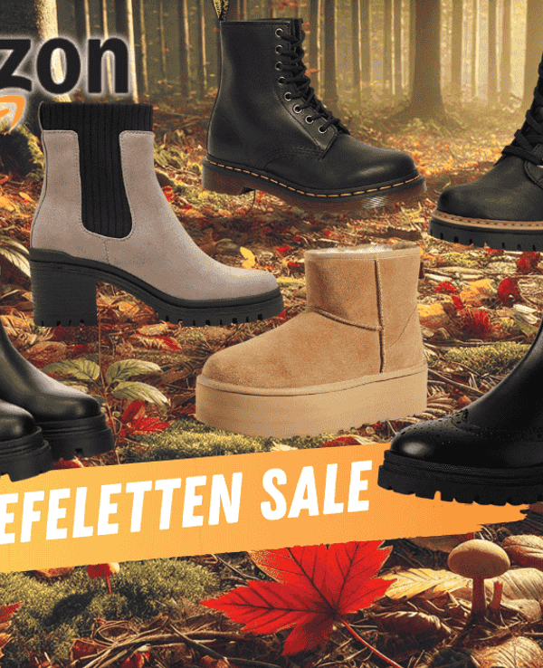 Darstellung verschiedener Stiefeletten Modelle vor einem herbstlichen Hintergrund mit einem Waldboden und Blättern.