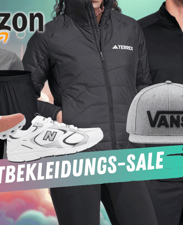 Darstellung verschiedener Sportbekleidungsartikel und Accessoires vor einem Hintergrund.