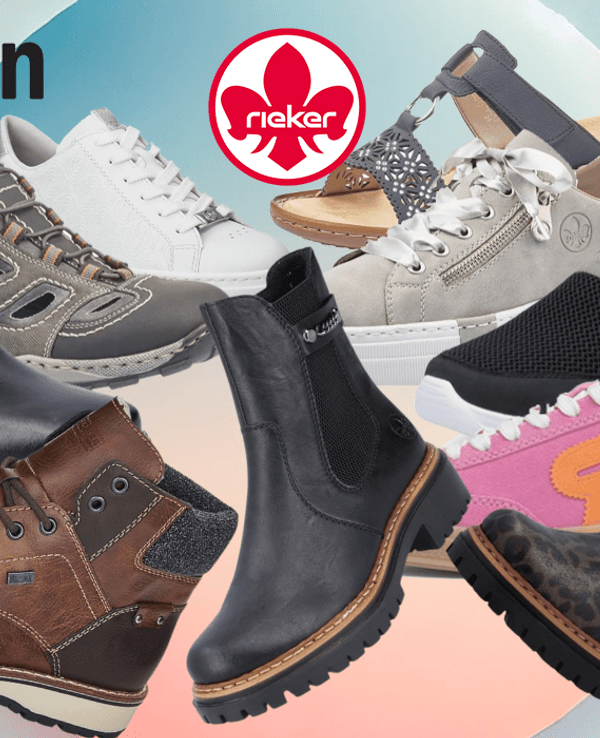 Auf dem Bild sind unterschiedliche Rieker Schuh Modelle zu sehen.