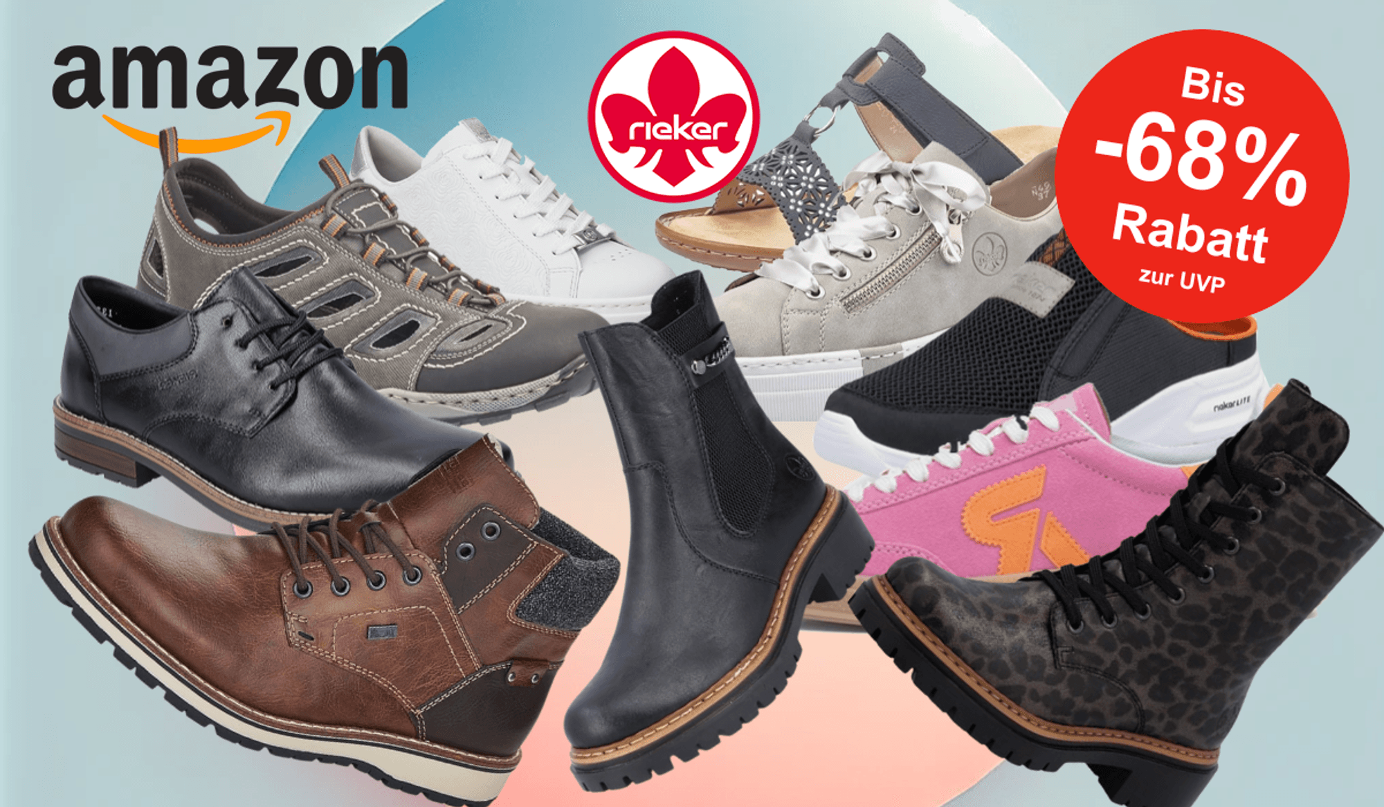 Auf dem Bild sind unterschiedliche Rieker Schuh Modelle zu sehen.