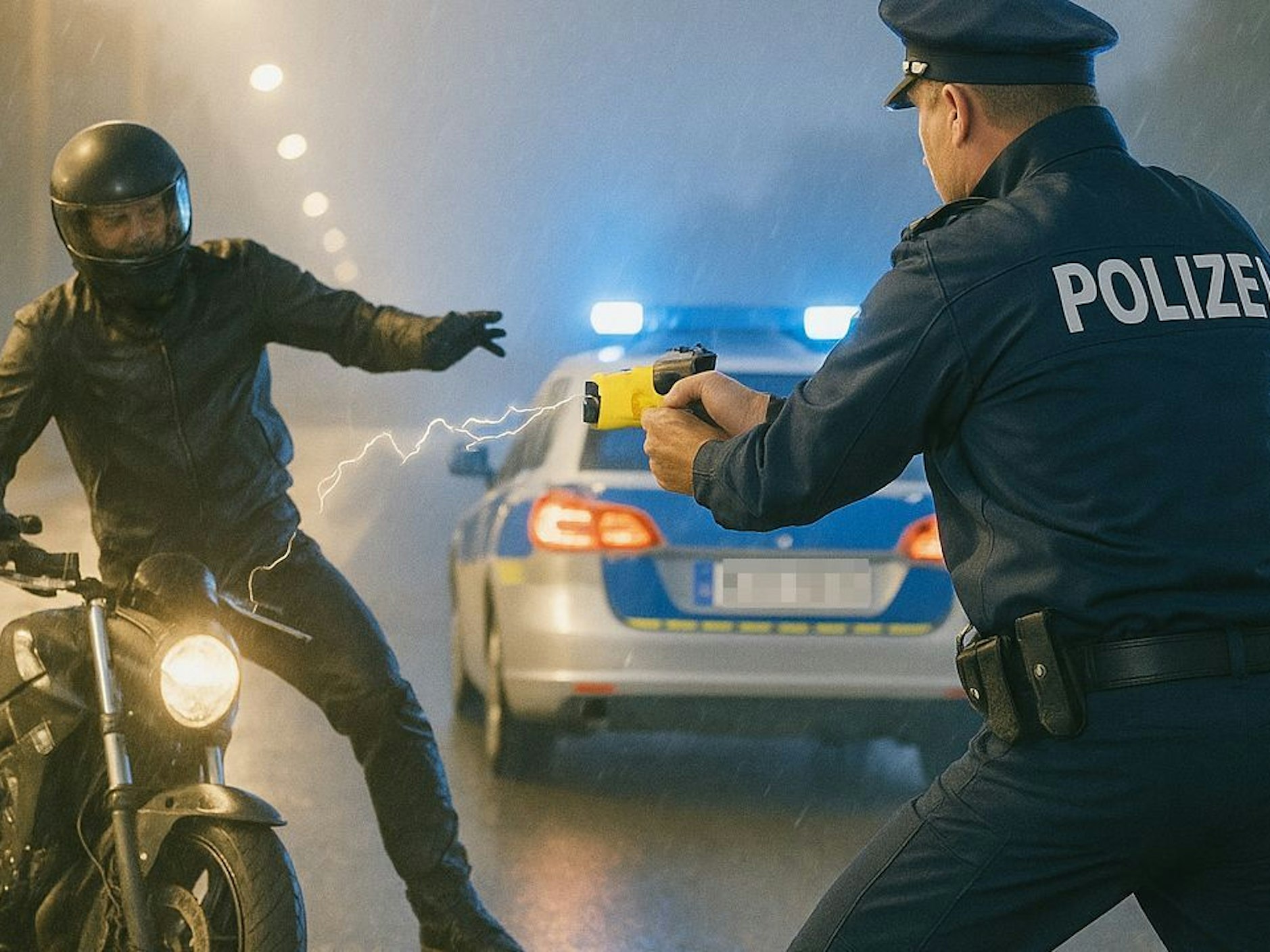 Dargestellt wird eine Festnahme mit einem Taser.