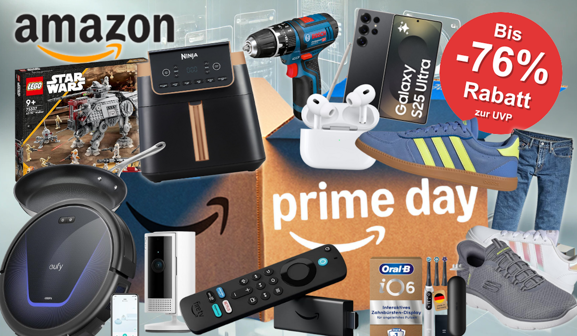 Amazon Prime Deal Days Produkte aus Baumarkt, Mode, Technik, Haushalt, mit dabei Marken wie Levi's, New Balance, Bosch Professional, Lego, Skechers, Bose, Philips, Tefal.