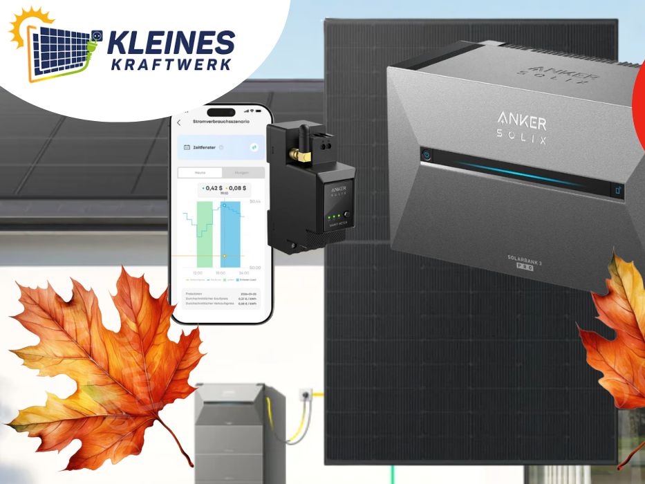 Darstellung eines Balkonkraftwerks von Kleines Kraftwerk mit Anker Solarbank.