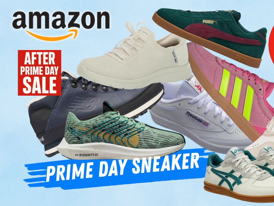 Auf dem Bild sind verschiedene Sneaker Modelle großer Marken zu sehen, die auf einem blauen Hintergrund abgebildet sind.