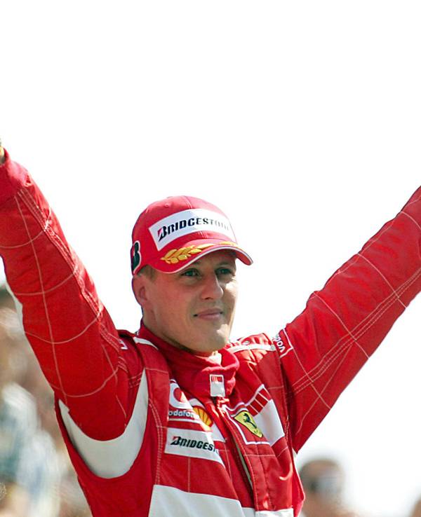 Formel-1-Legende Michael Schumacher, damals Scuderia Ferrari, feiert einen Sieg