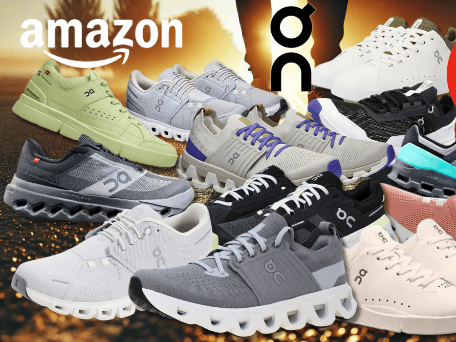 On Sneaker und Laufschuhe Running Schuhe vor einem Hintergrund mit Straßen-Asphalt in der Morgensonne.