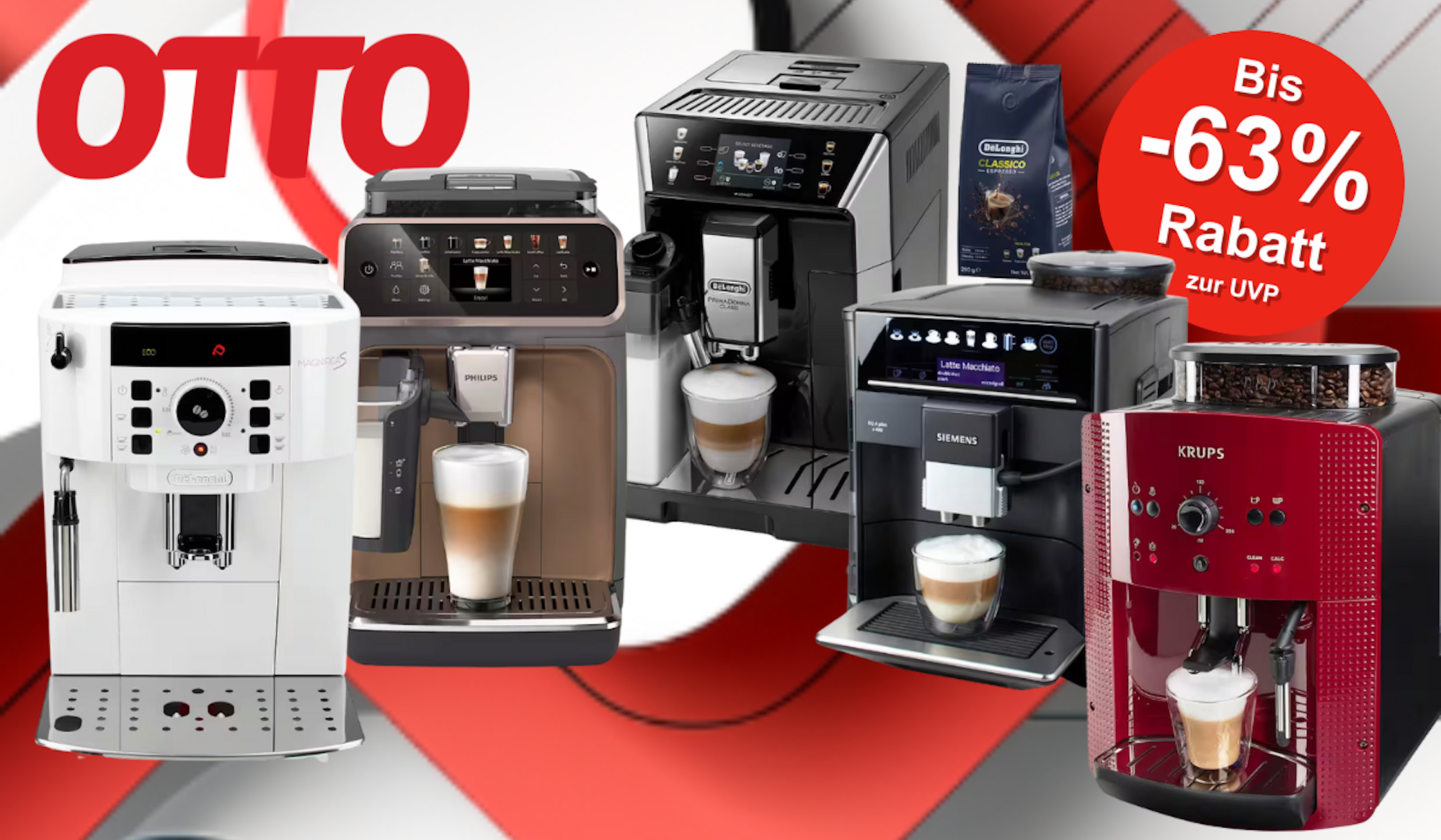 Auf dem Bild sind reduzierte Kaffeevollautomaten zu sehen, die aktuell im Otto Onlineshop angeboten werden