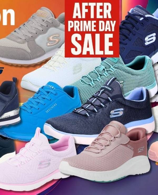 After Prime Deal Days Sale bei Amazon. Skechers Modelle wie Uno Stand on Air, Graceful Get Connected, Summits und mehr vor einem bunten Hintergrund mit kräftigen Farben.
