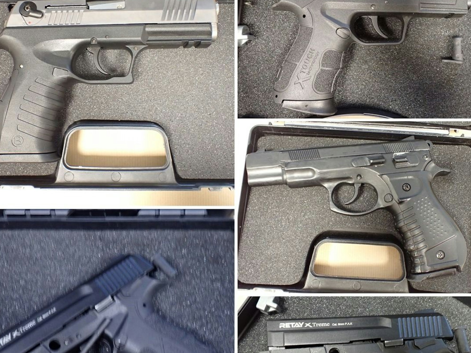 Sichergestellte Waffen, darunter Pistolen und eine Maschinenpistole, liegen auf einem Tisch.