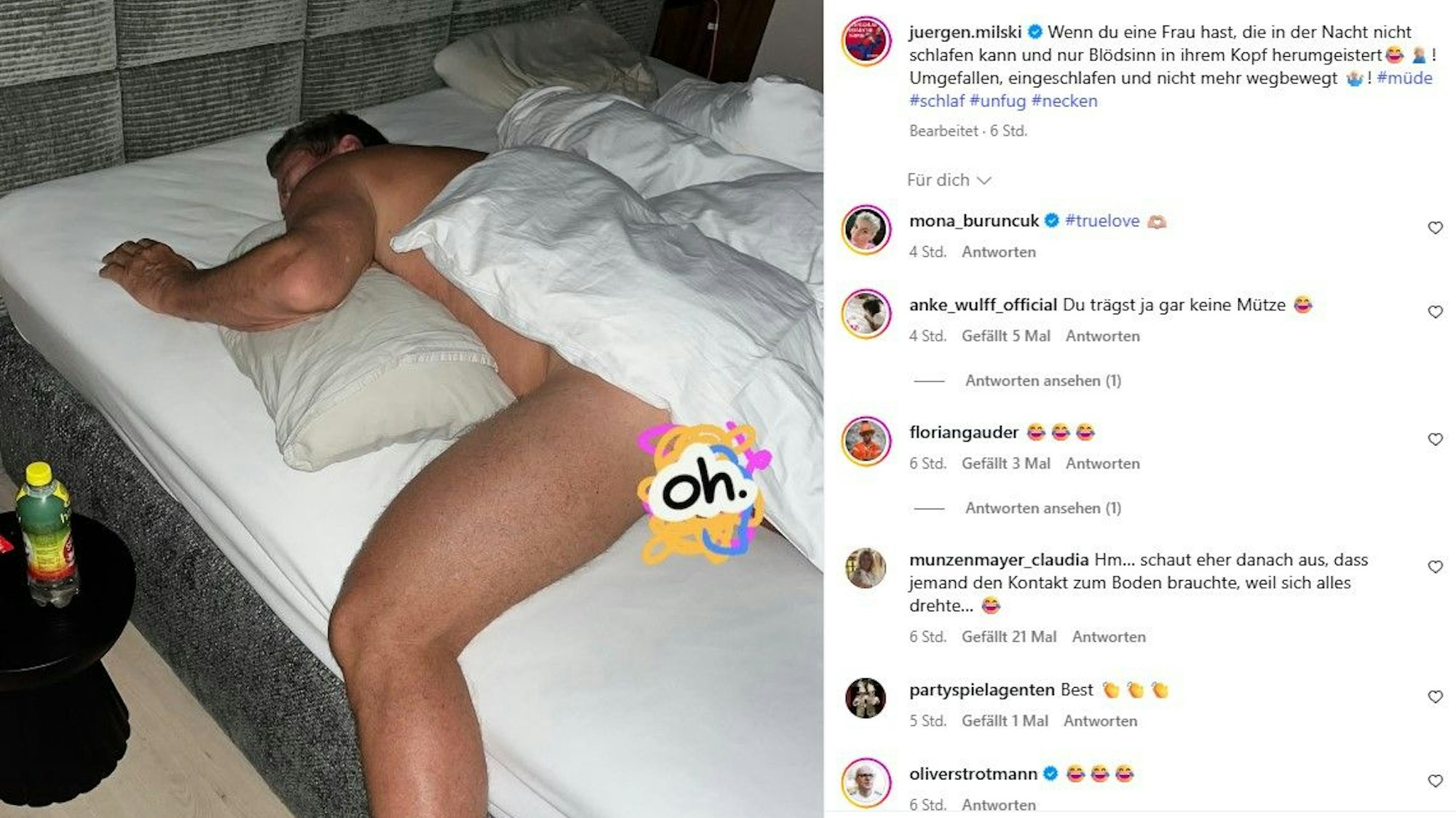 Jürgen Milski nackt im Bett
