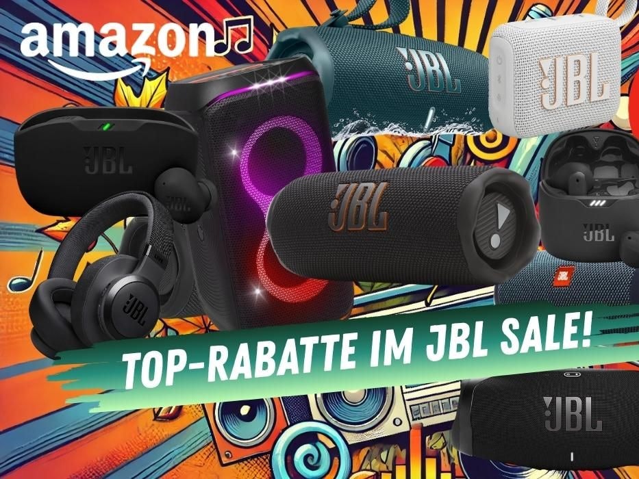 JBL Bluetooth Speaker Kopfhörer vor einem bunten Comichintergrund mit dem Thema Audiotechnik und Herbst.