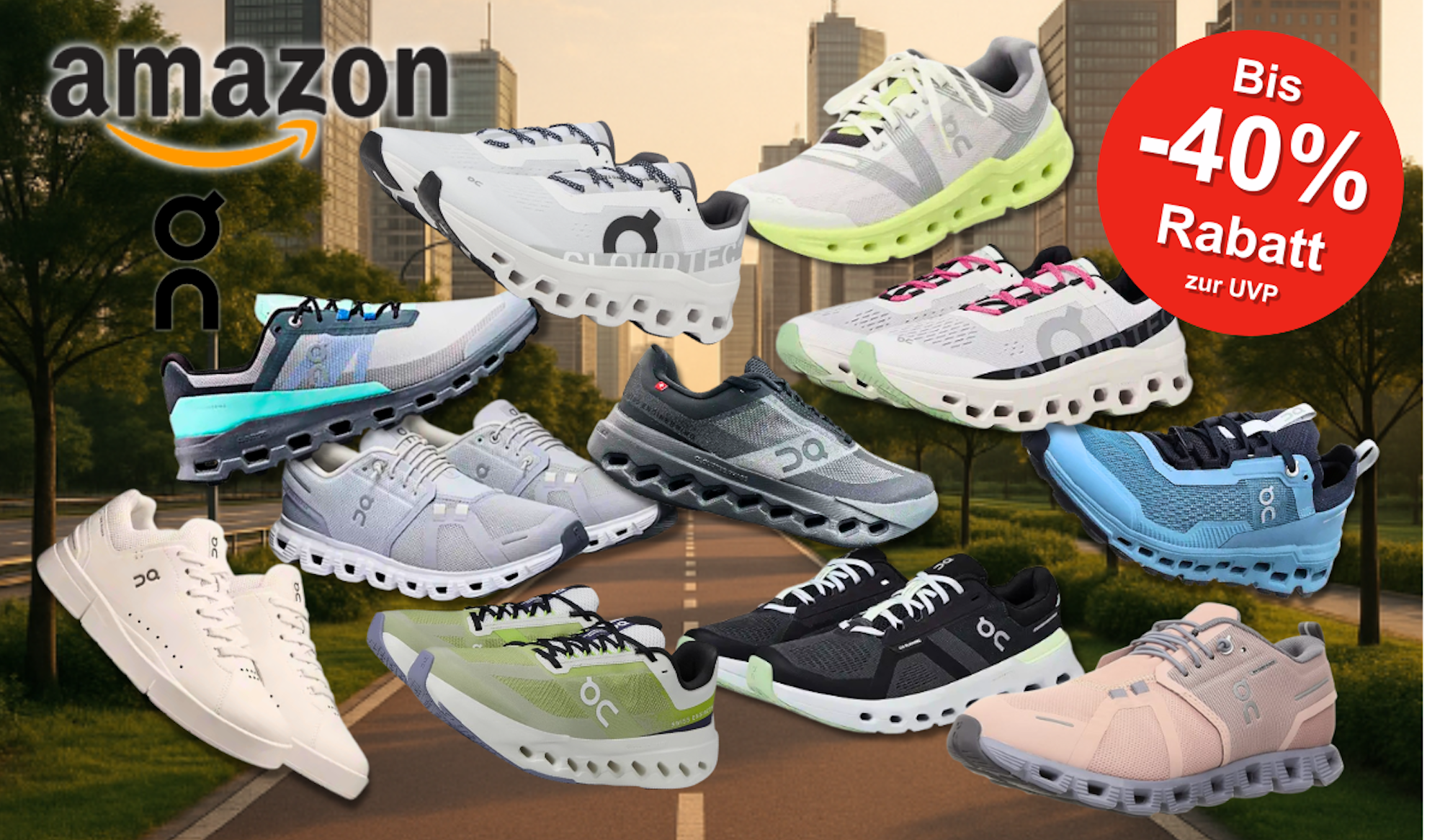 On Cloud Running Sneaker vor wolkigem Hintergrund.