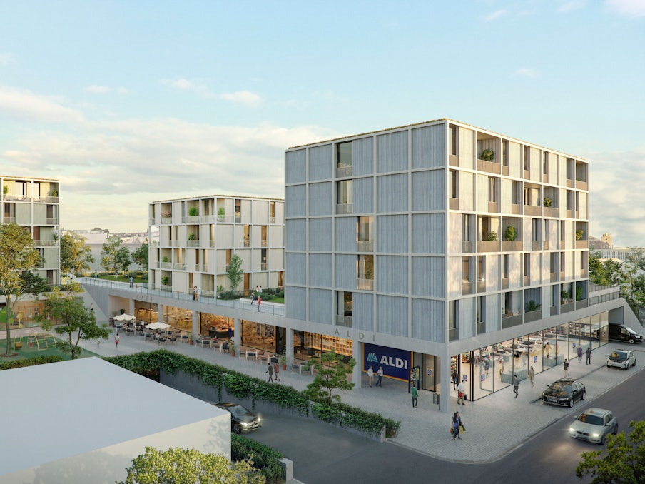 Visualisierung des geplatzten Aldi-Bauprojekts in Köln-Ehrenfeld