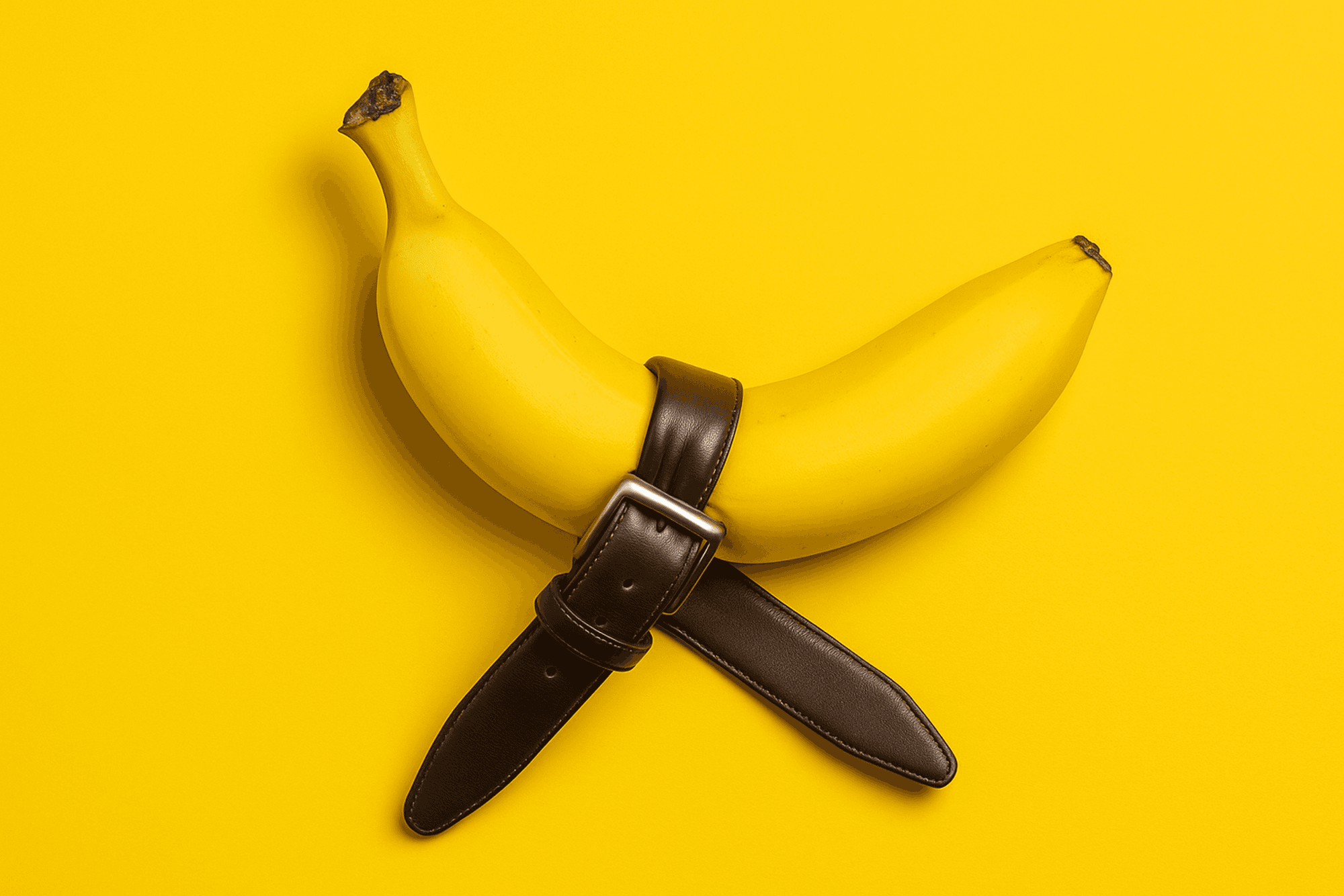 Banane mit einem Gürtel.