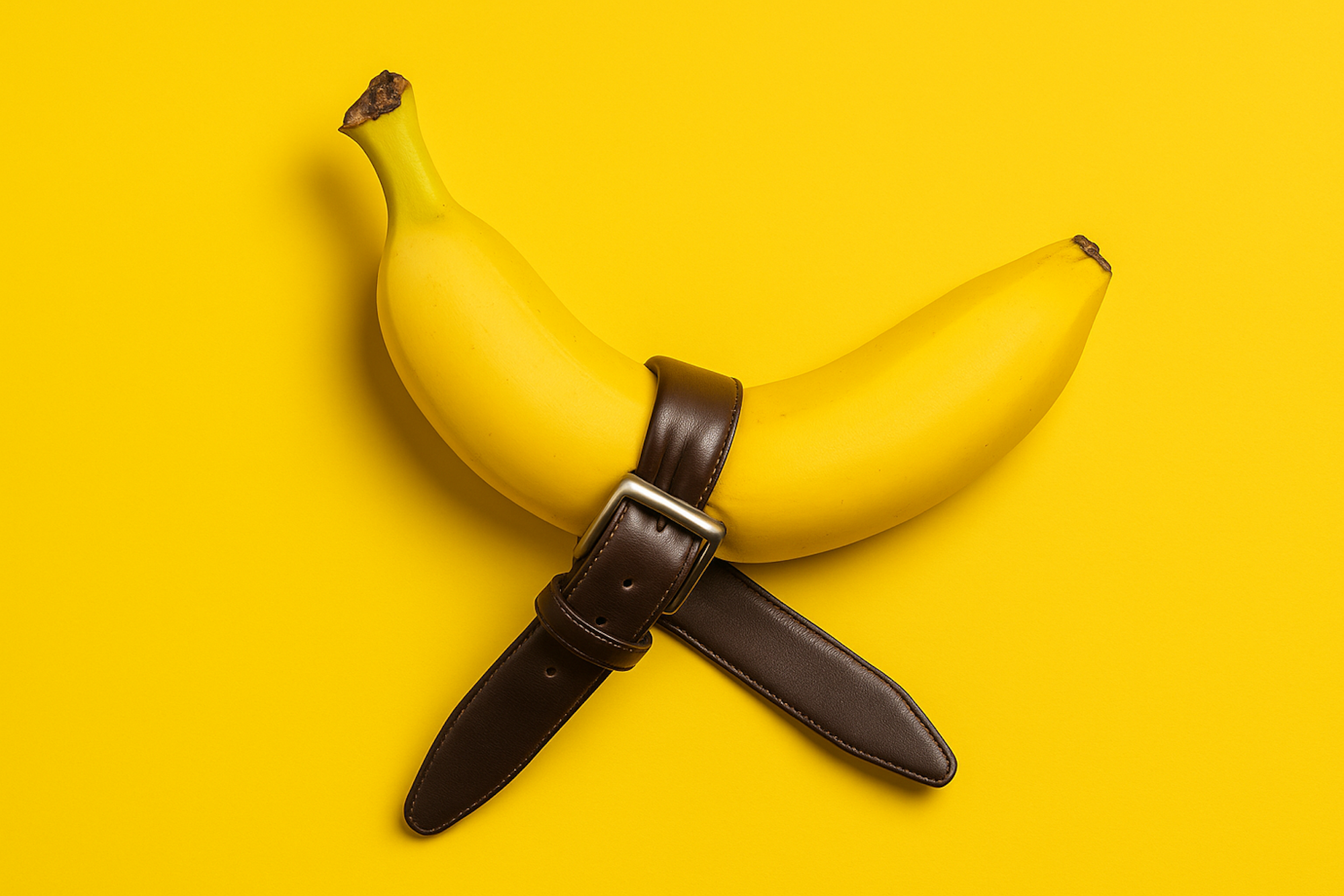Banane mit einem Gürtel.