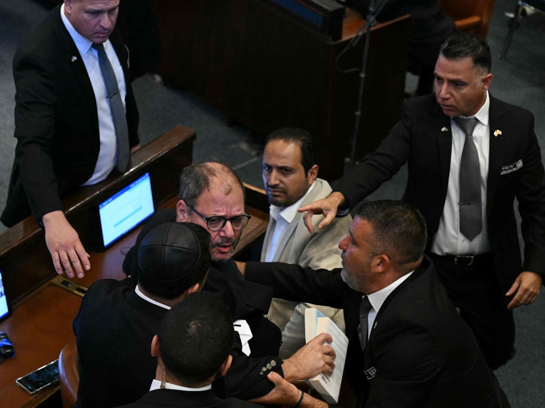 Unterbrochen wurde Trumps Rede kurzzeitig durch den Rauswurf eines Oppositionsabgeordneten. Der linksgerichtete Parlamentarier Ofer Cassif hatte ein Schild in die Höhe gehalten, auf dem Trump beschimpft wurde. Cassif wurde daraufhin von Saaldienern aus dem Plenum gebracht.