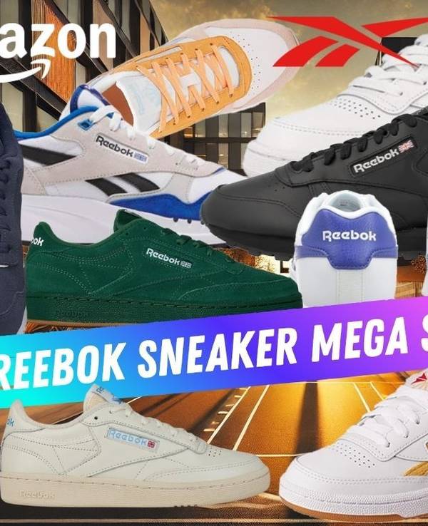 Reebok Sneaker wie Classic Leather, Club C Revenge oder Club C85 in verschiedenen Designs vor einem urbanem Basketballplatz in einer Innenstadt mit Glasfassaden in der Abendsonne.