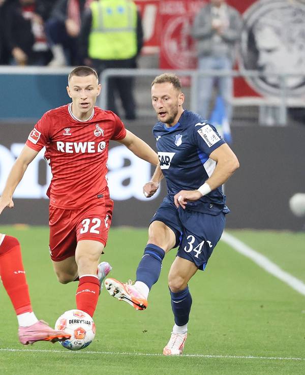 Kölns Said El Mala und Kristoffer Lund gegen Hoffenheims Vladimir Coufal.