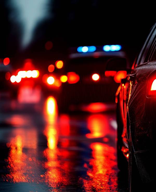 Autos mit grellen Lichtern in der Nacht.