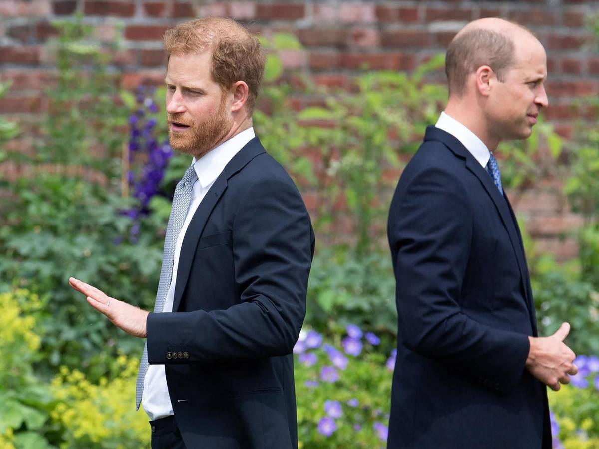 Prinz Harry und Prinz William stehen mit dem Rücken zueinander.