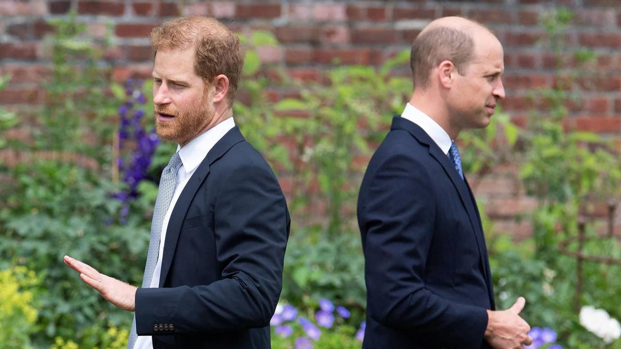 Prinz Harry und Prinz William stehen mit dem Rücken zueinander.