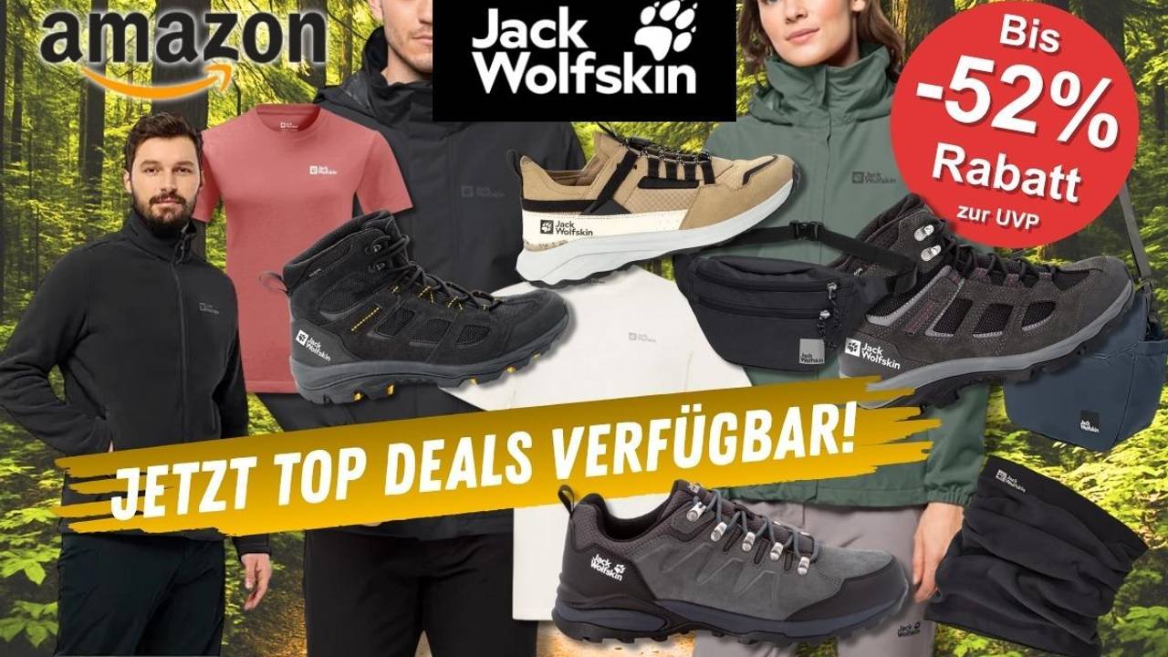 Outdoor Fashion von Jack Wolfskin vor dem Hintergrund eines Waldes mit Weg.
