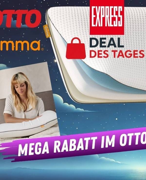 Emma Nackenstützkissen vor einem Bild eines Nachthimmels mit idyllischen Wolken. Dazu je ein Bild von einer Frau und einem Mann im Bett liegend mit Emma Nackenstützkissen.