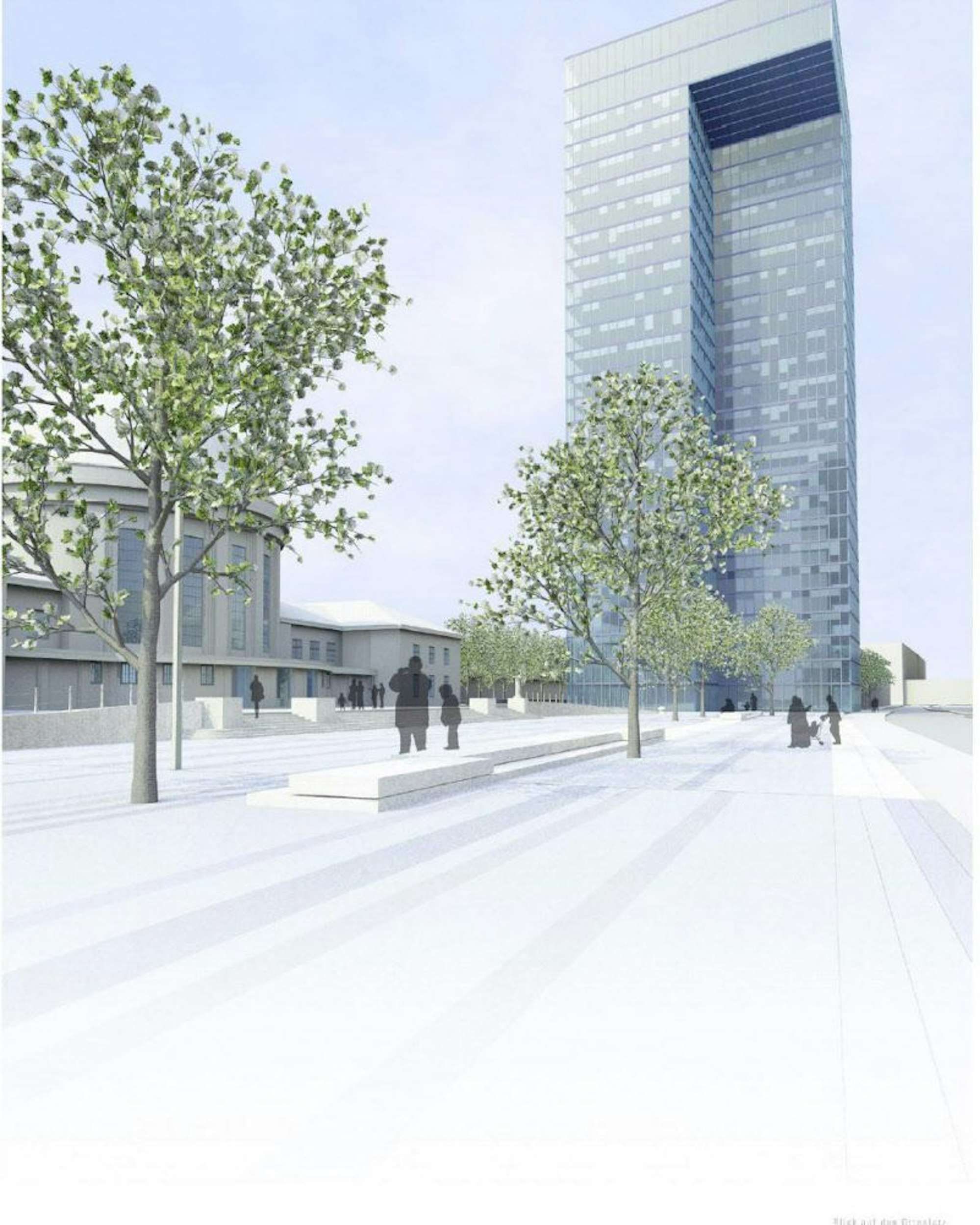 So sollte das von Architekt Helmut Jahn entworfene 110-Meter-Hochhaus am Bahnhof Messe/Deutz aussehen.