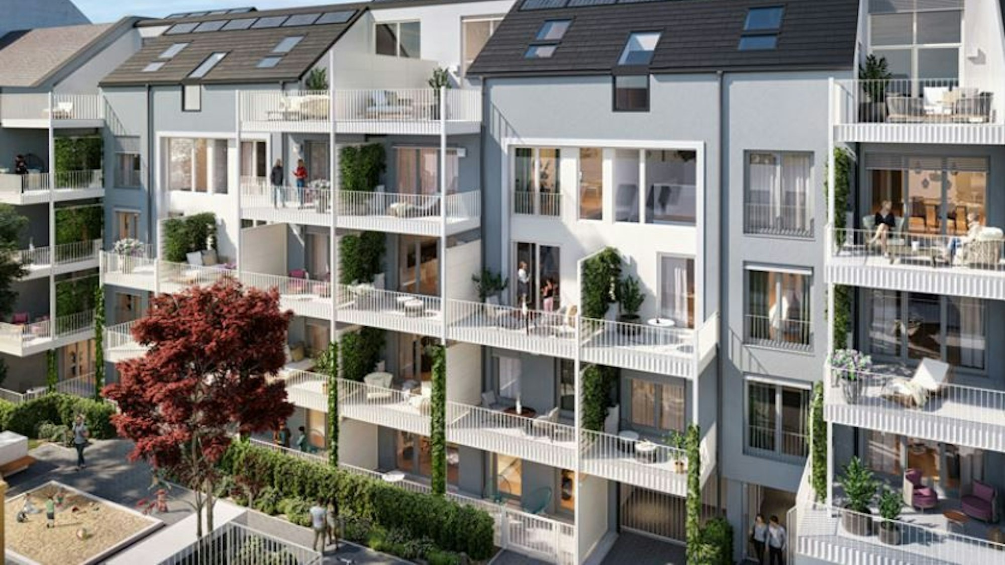 An der Bonner Straße 515 werden Eigentumswohnungen und Stadthäuser gebaut. So sollen sie aussehen, wenn sie fertig sind.